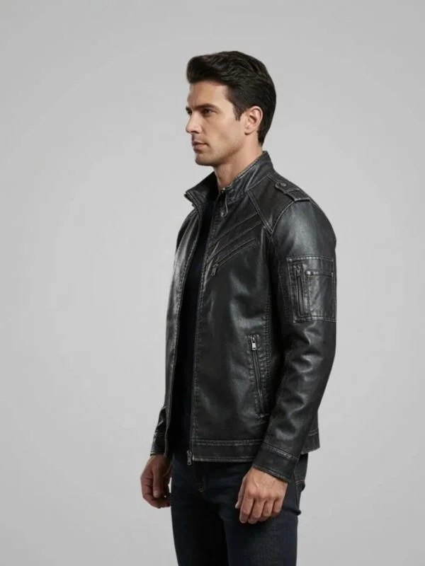 men’s biker style streetwear jacket modern urban slim fit design