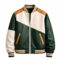 Men’s Color Block Green Varsity Leather Bomber Jacket