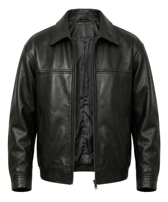Men’s Classic Black Leather Zip-Up Jacket