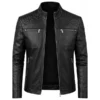 Biker Motorcycle Cafe Racer Jacket with Quilted Shoulder