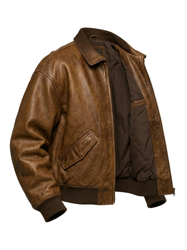 Classic Brown Leather Bomber Jacket buy now