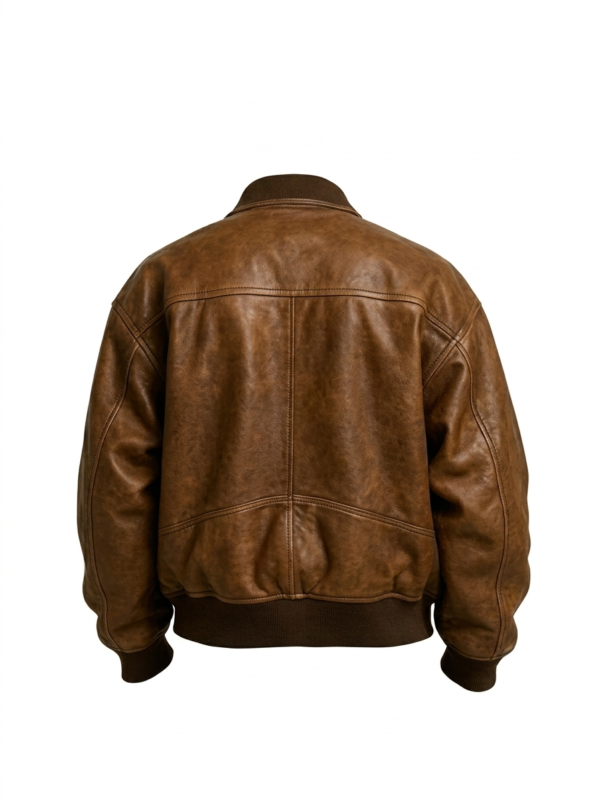 Classic Brown Leather Bomber Jacket buy today