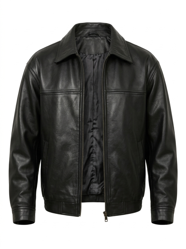 Men’s Classic Black Leather Zip-Up Jacket