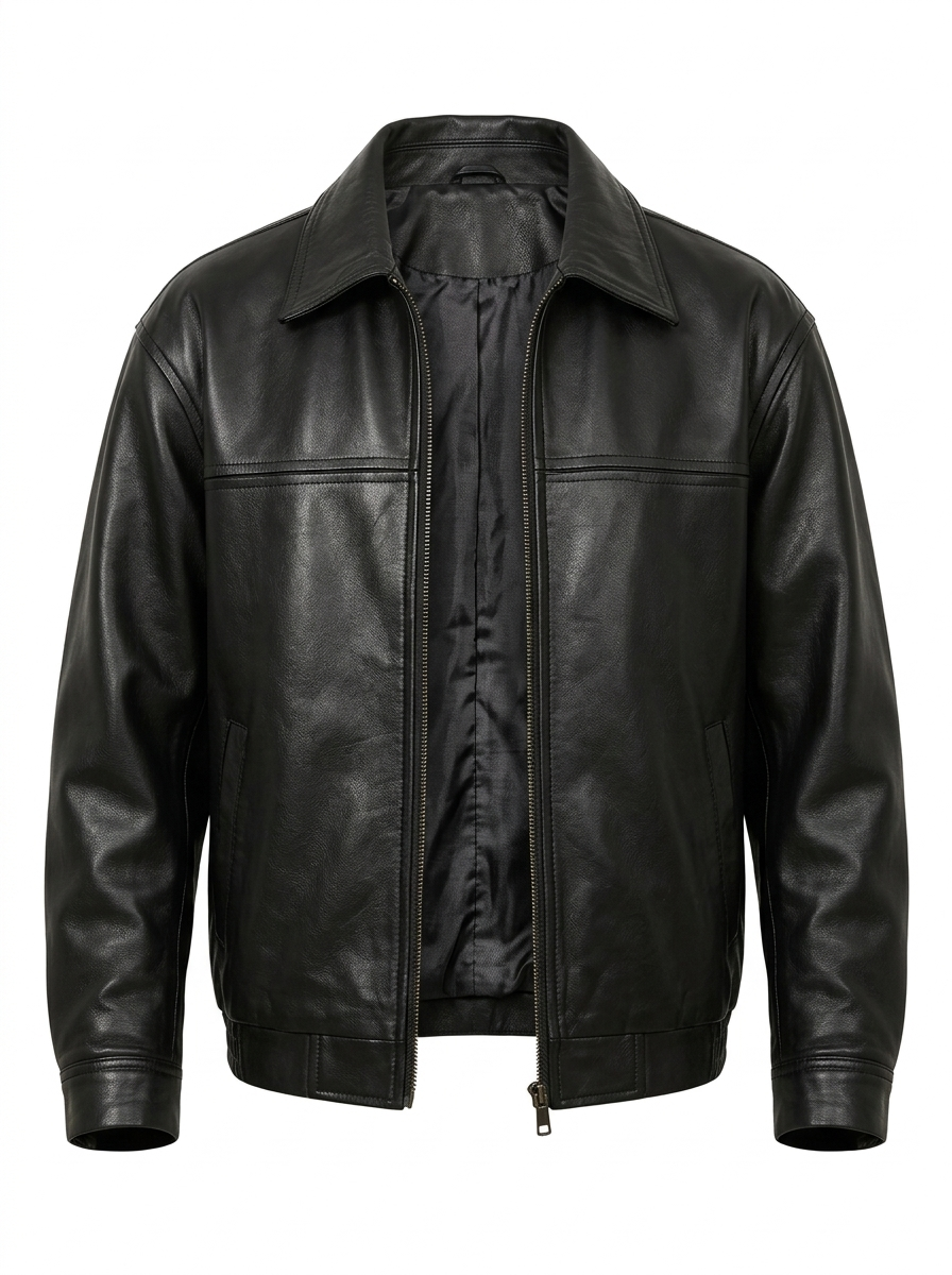 Men’s Classic Black Leather Zip-Up Jacket