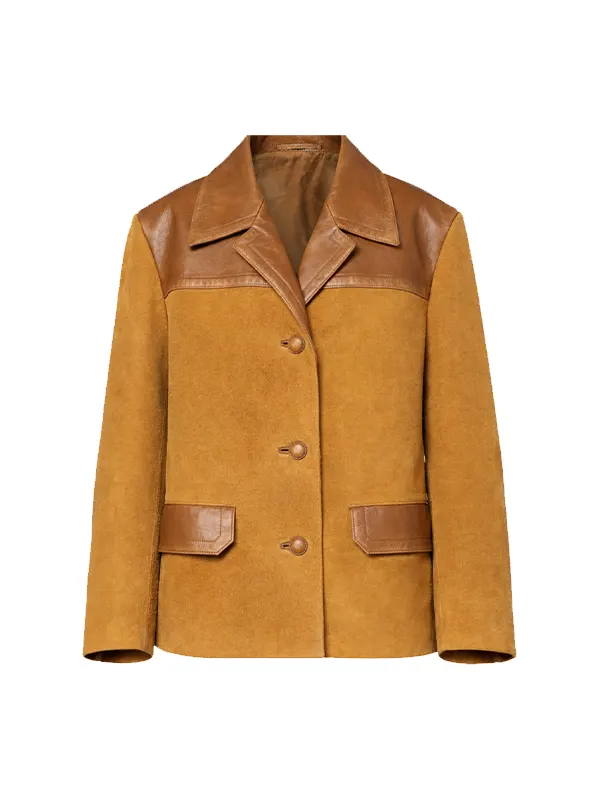Women Leather Trimmed Oversized Suede Jacket
